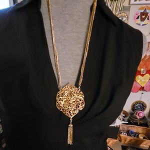 Large gold plated vintage medallion chain necklace